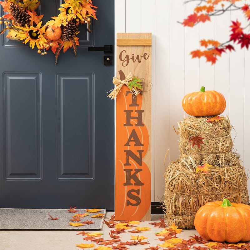 Glitzhome 42"H Fall Thanksgiving Wooden Pumpkin Porch Sign