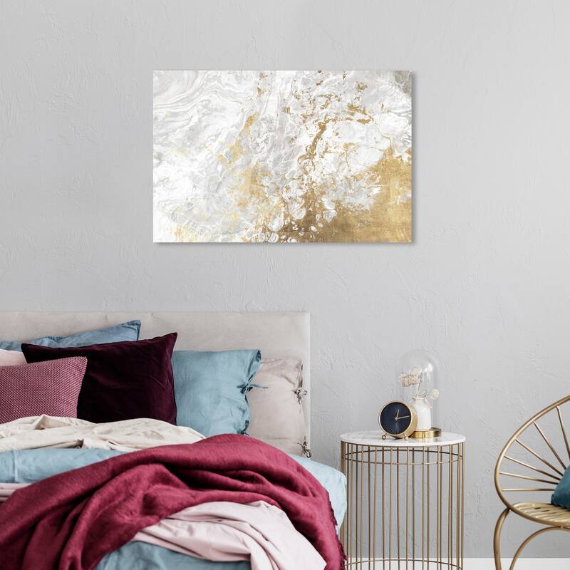 Wynwood Studio Canvas Abstract Marbelized Love Pure Gold and Metallic Gold Modern & Contemporary Wall Art Canvas Print - 24 x 36