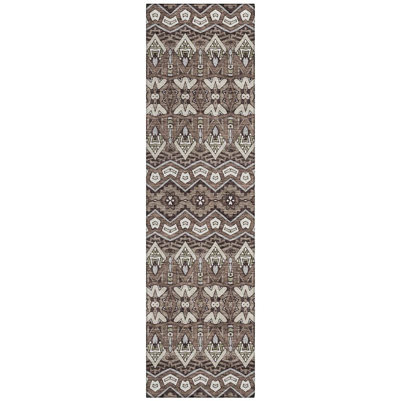 Machine Washable Indoor/ Outdoor Chantille Mosaic Global Rug