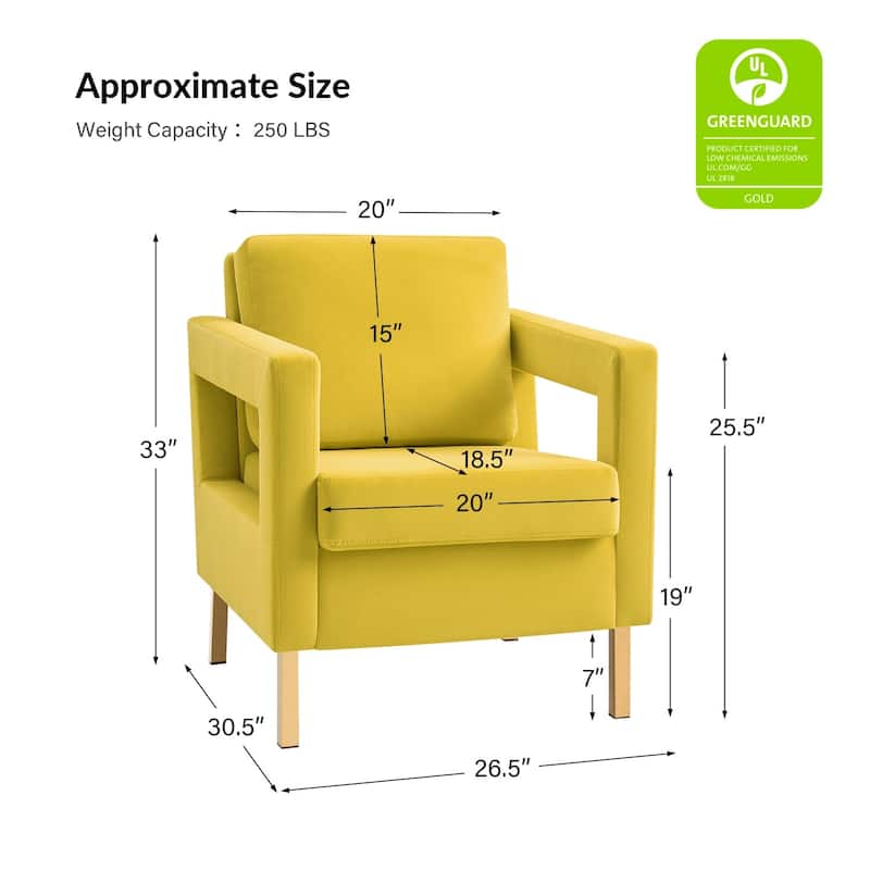 Valentina Comfy Accent Armchair with Golden Metal Legs and Removable Cushions by HULALA HOME