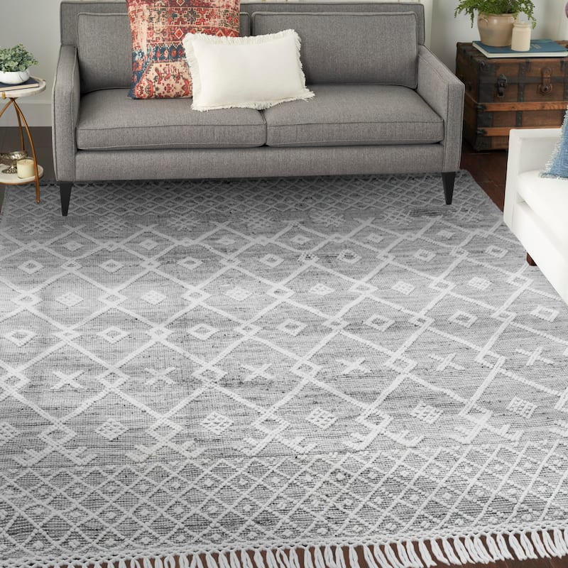 New Concept Washables Grey/Ivory Flat Woven Moroccan Indoor Area Rug - 8' x 10' 6" - Grey/Ivory