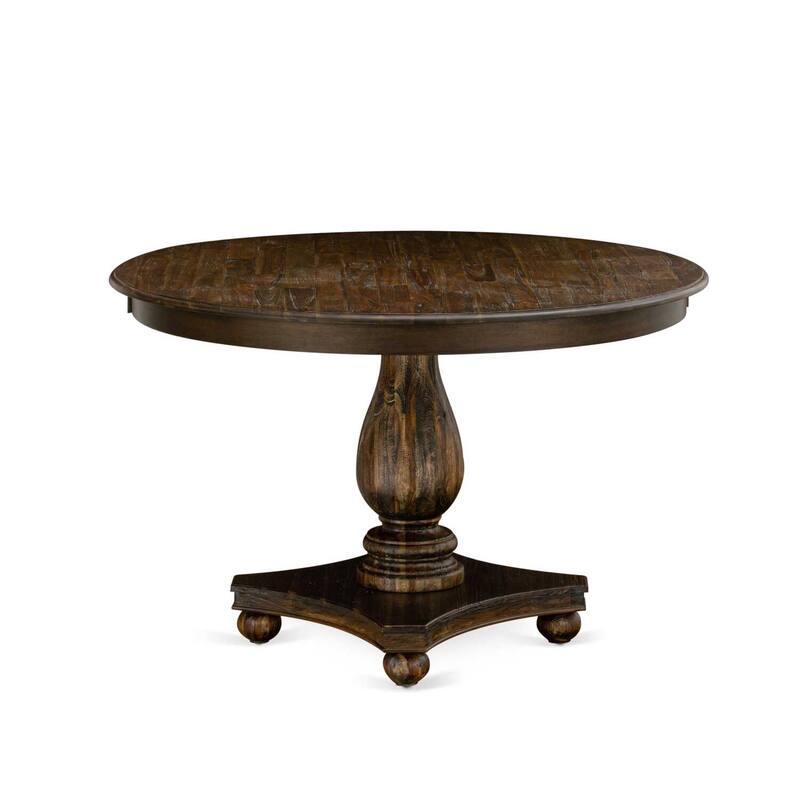 HomeStock 5-Piece Distressed Jacobean Finish Solid Wood Top Dining table with 4 Chairs