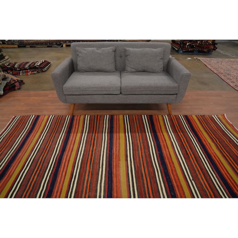 Hand Woven Oriental 100% Wool Carpet Southwestern Geometric Oranges & Rust Kilim Area Rug - 9' 7'' X 5' 1''