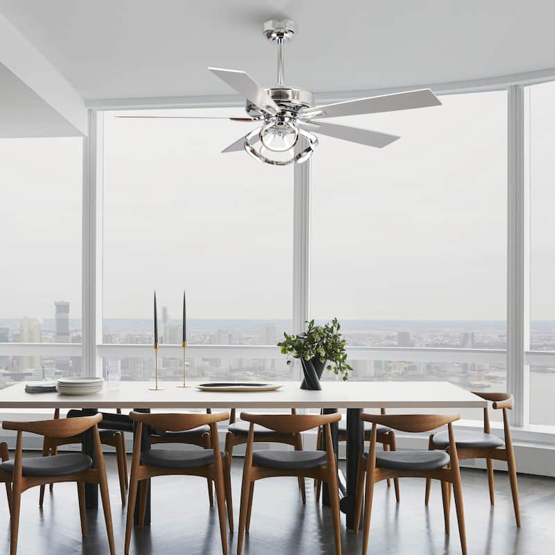 52" Modern Chrome/ Black Indoor Dimmable LED Ceiling Fan with Light and Remote