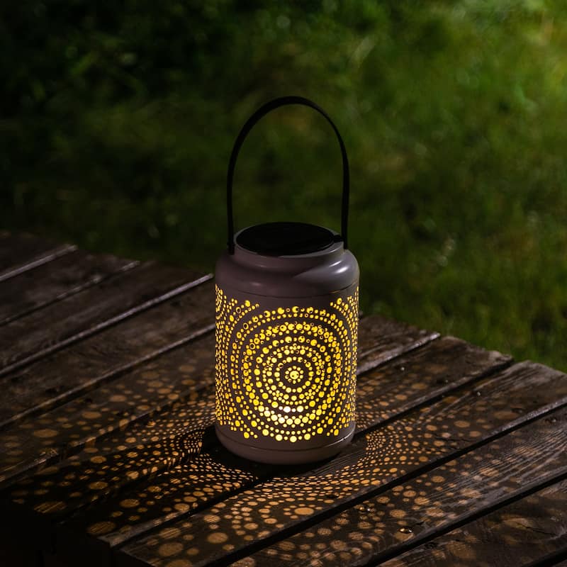 Adeco Solar Outdoor Metal Lantern Decor Light with PU Hanging Handle