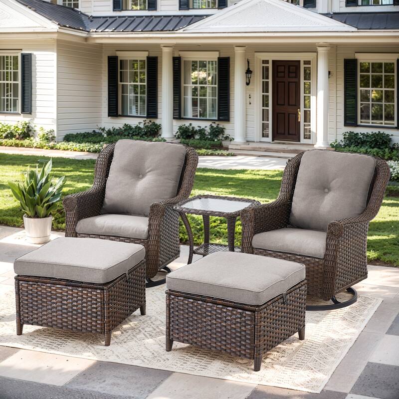 Patio Swivel Chairs Table 2 Ottomans Brown - Grey - Brown - Grey