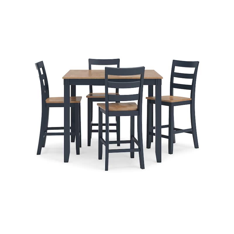 Gasy Counter Height Dining Table Set, 4 Chairs, Blue and Brown Wood