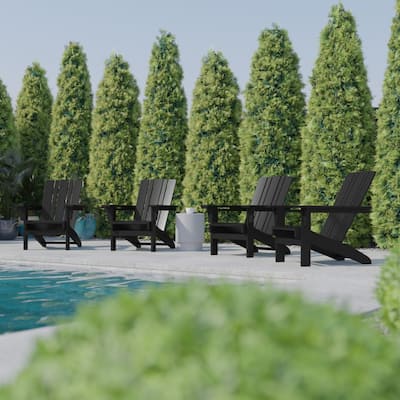 Set of 4 Commercial All-Weather Adirondack Chairs with Cupholders