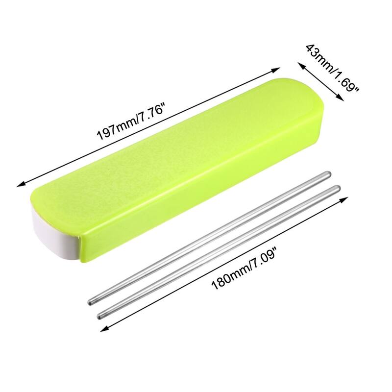 3-in-1 Stainless Steel Fork Spoon Chopsticks Set Portable Utensils with Pen Box - Silver Tone, Green - Silver Tone, Green