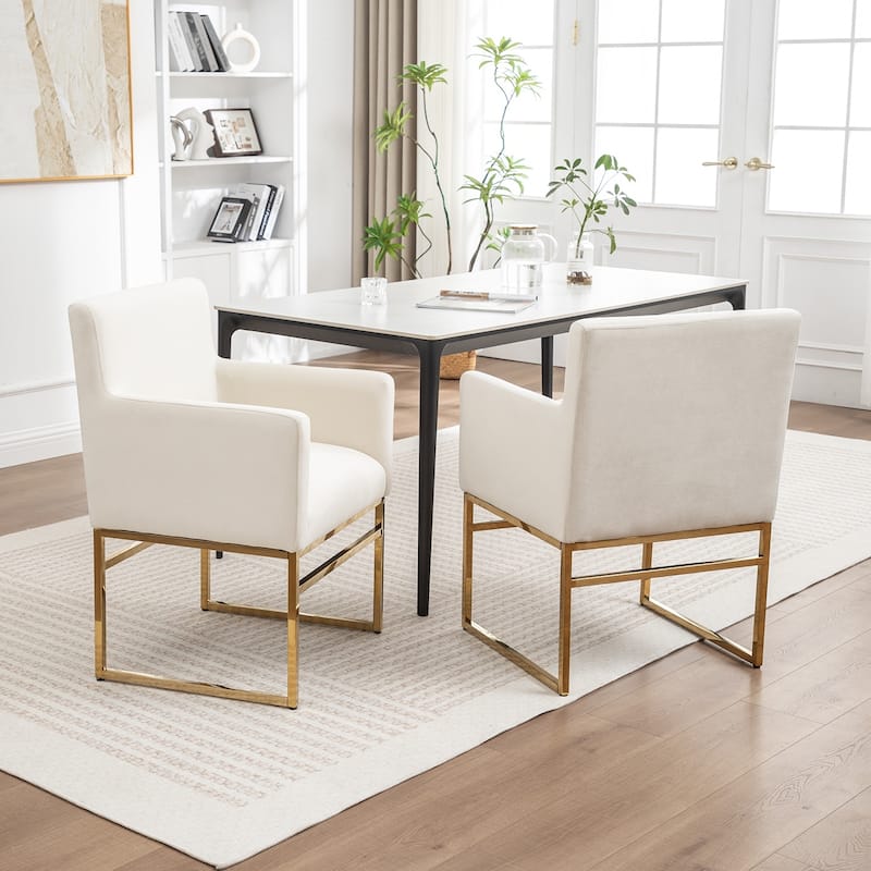 SEYNAR Modern Velvet Accent Arm Dining Chair Set of 2 with Metal Legs