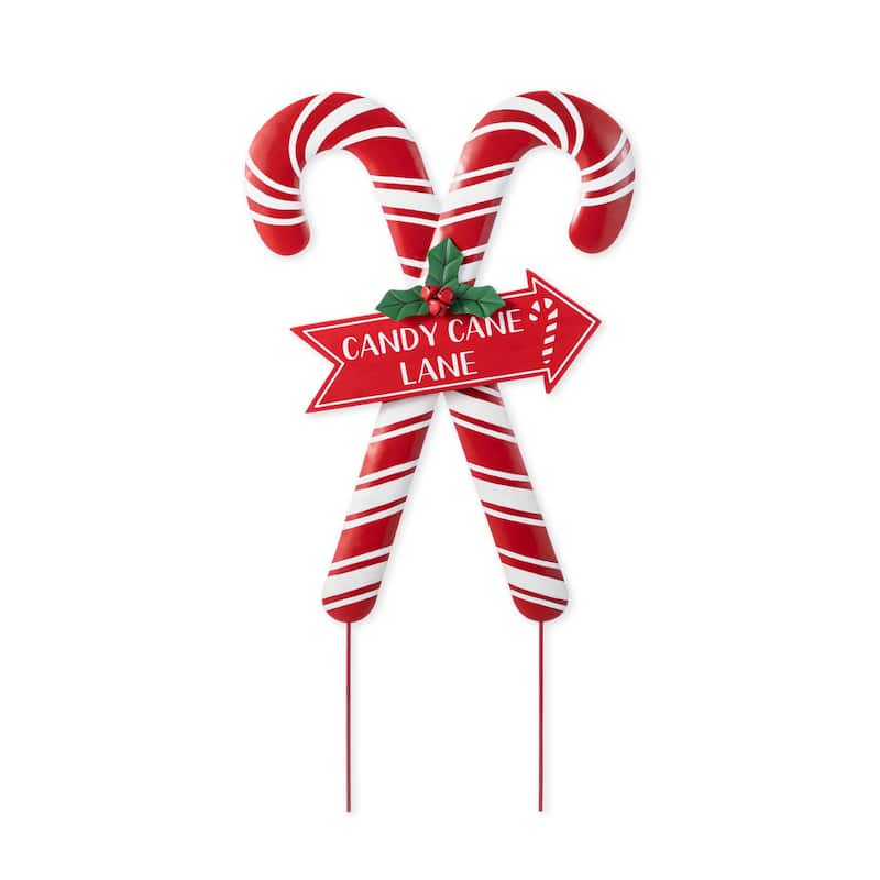 Glitzhome 30"H Metal Merry Christmas Candy Cane Yard Stake Wall Decor