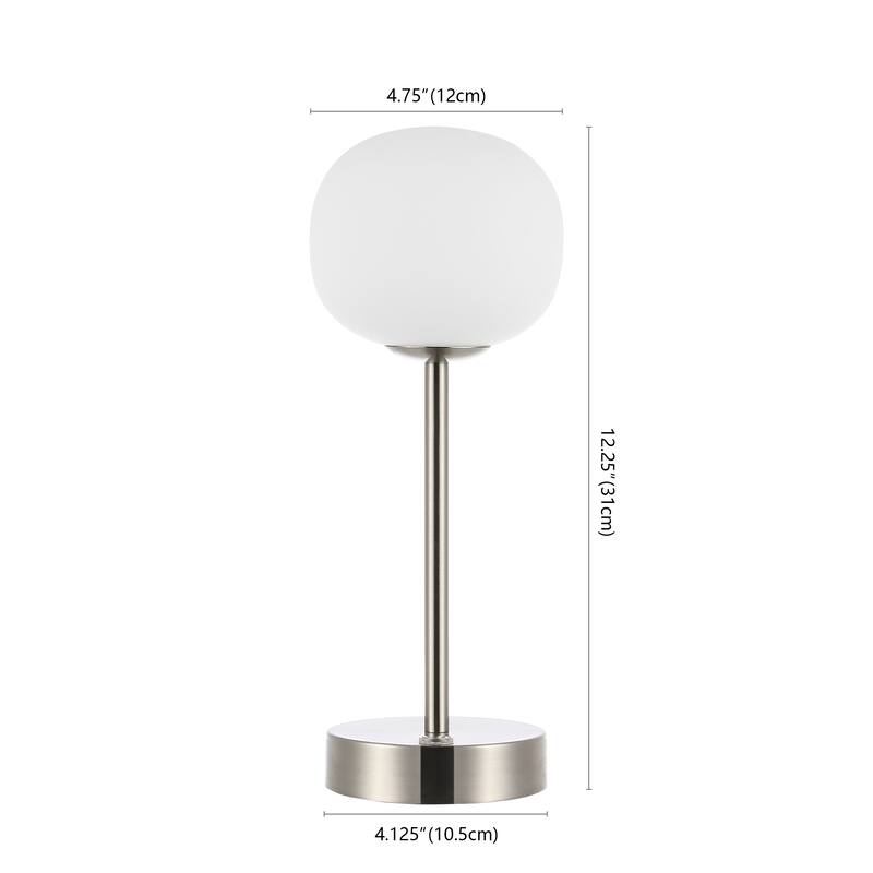 Xavier 12.25" Modern Minimalist Iron Wireless Rechargeable Integrated LED Table Lamp, Nickel/White by JONATHAN Y