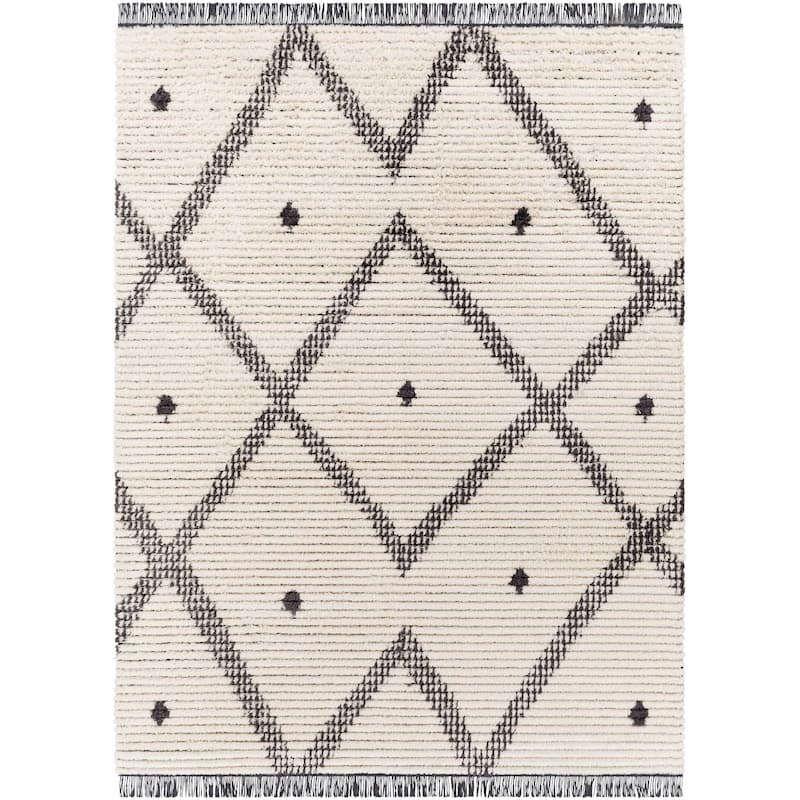 Livabliss Almaz Cream & Black Diamond Bohemian Area Rug