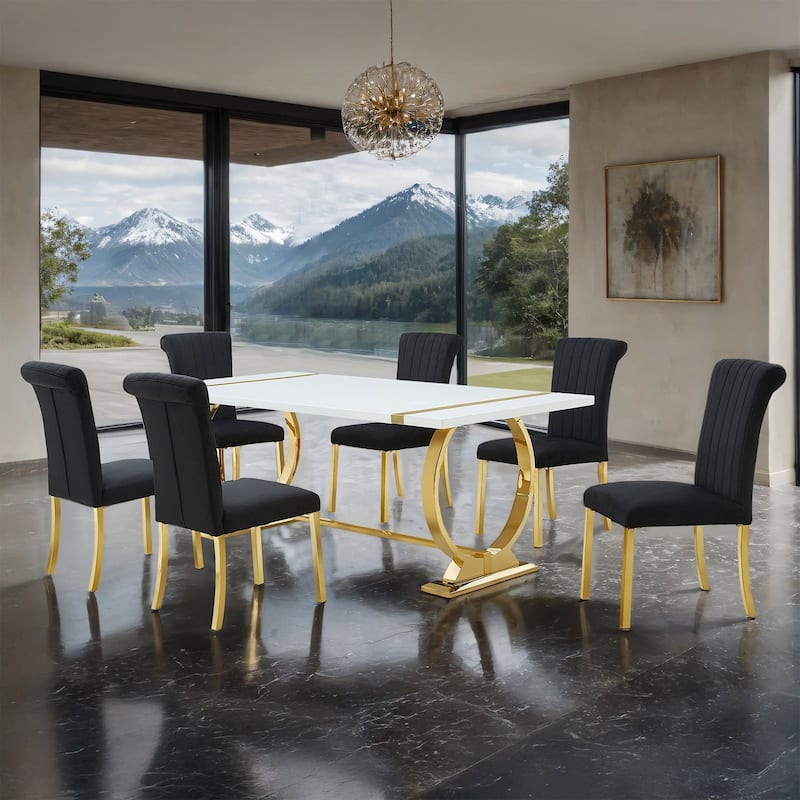 Royal Gold Black Finish O Shaped Base 7pc Dining Set Table and Side Chairs