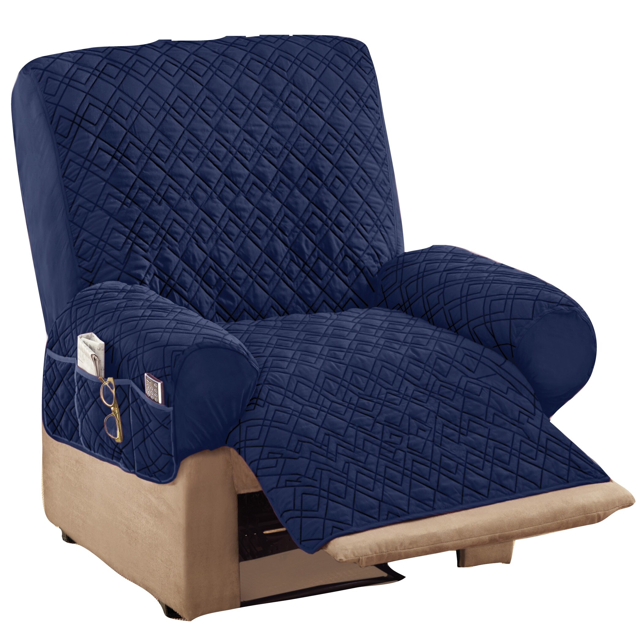 Diamond Quilted Stretch Recliner Cover with Storage Bed Bath Beyond 36713194
