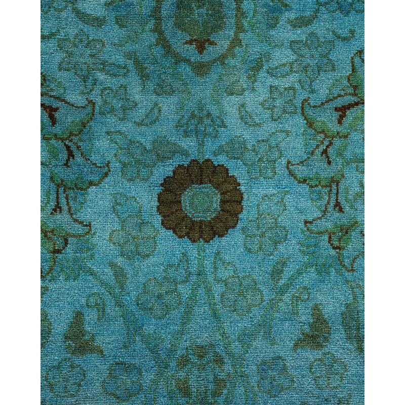 Overton Hand Knotted Wool Vintage Inspired Modern Contemporary Overdyed Blue Area Rug - 6' 1" x 9' 0"