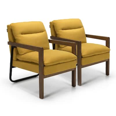 Costway Set of 2 Modern Accent Armchair Lounge Chair w/ Wood Legs & - 34.5'' x 26.5'' x 36''