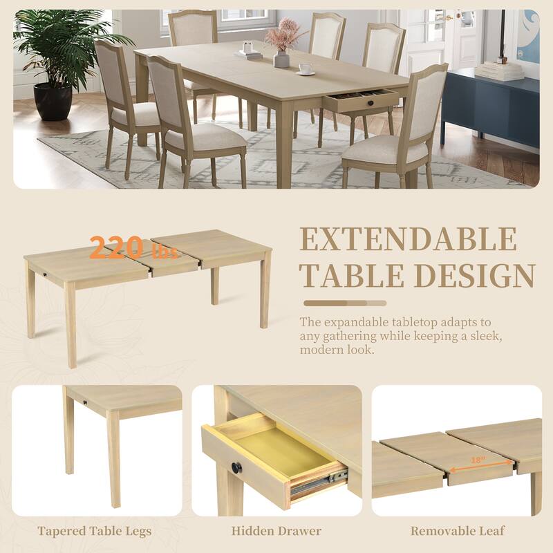 78.1'' Extendable Wood Dining Table Set with Removable Leaf and 6 ...