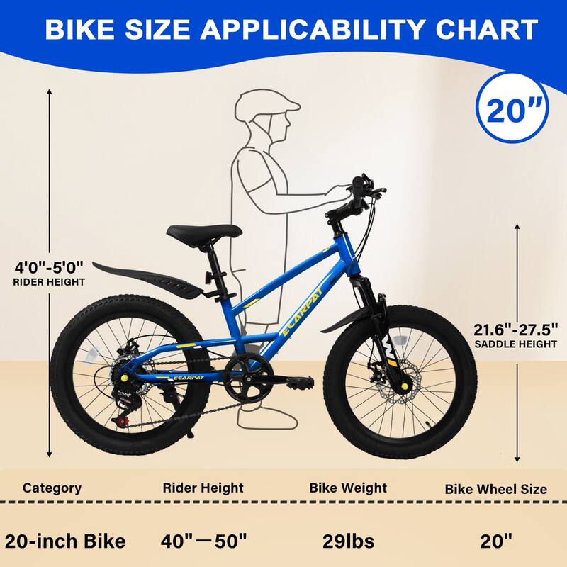 20 inch Mountain Kids Bike for Boys & Girls, Ages 6-12, 7-Speed with Front Suspension