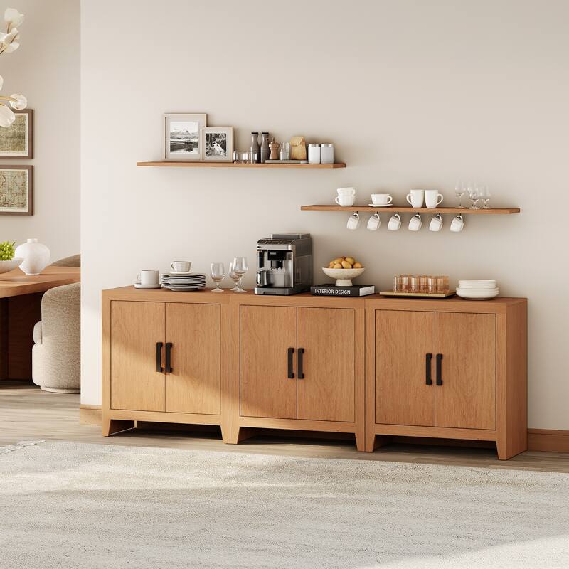 WAMPAT Farmhouse Buffet Cabinet with Door, Kitchen Sideboard for Dining & Living Room - 3PCS-Mocha