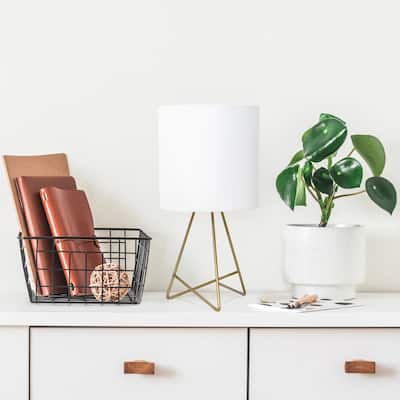 14" Minimalist Three-Legged Wire Table Lamp with Drum Shade and Fabric and Metal Perfect for Living Room - 7”L x 7”W x 14”H
