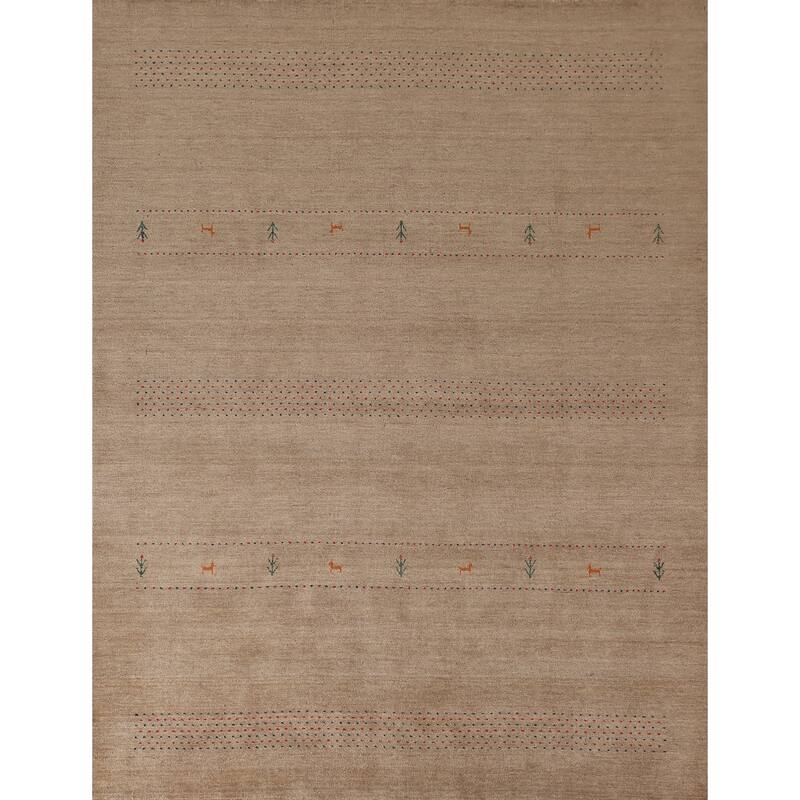 Light Brown Gabbeh Area Rug Wool Carpet - 8'1"x 9'9"