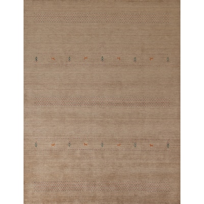 Light Brown Gabbeh Area Rug Wool Carpet - 8'1"x 9'9"