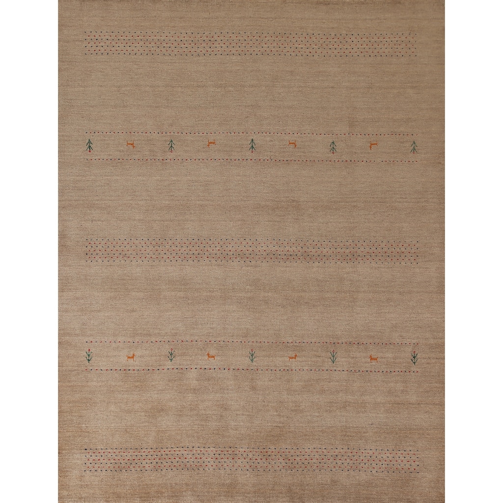 Light Brown Gabbeh Area Rug Wool Carpet - 8'1"x 9'9"