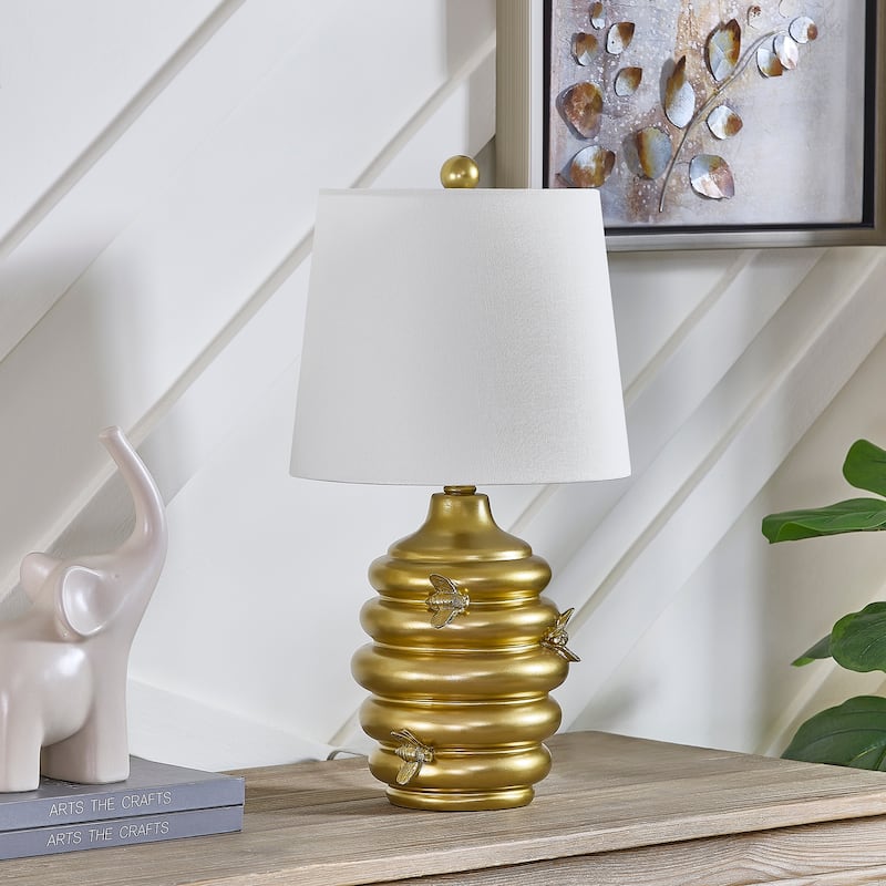 20"H Gold Resin Honeycomb Table Lamp With Shade - 11" x 11" x 20"