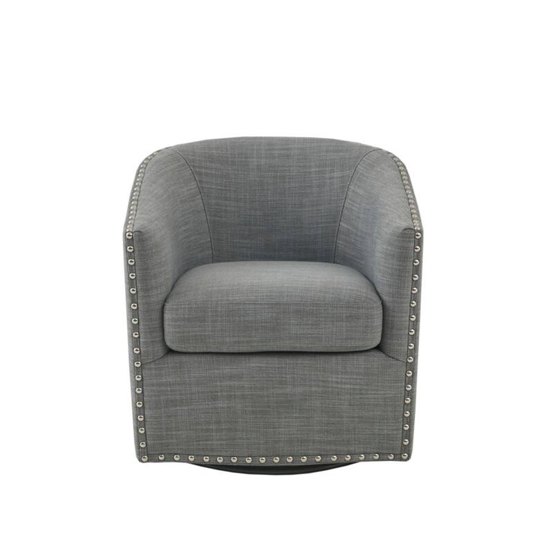 Roomfitters Modern Swivel Accent Chair with Nailhead Trim, Barrel Lounge Chair, Living Room Seating