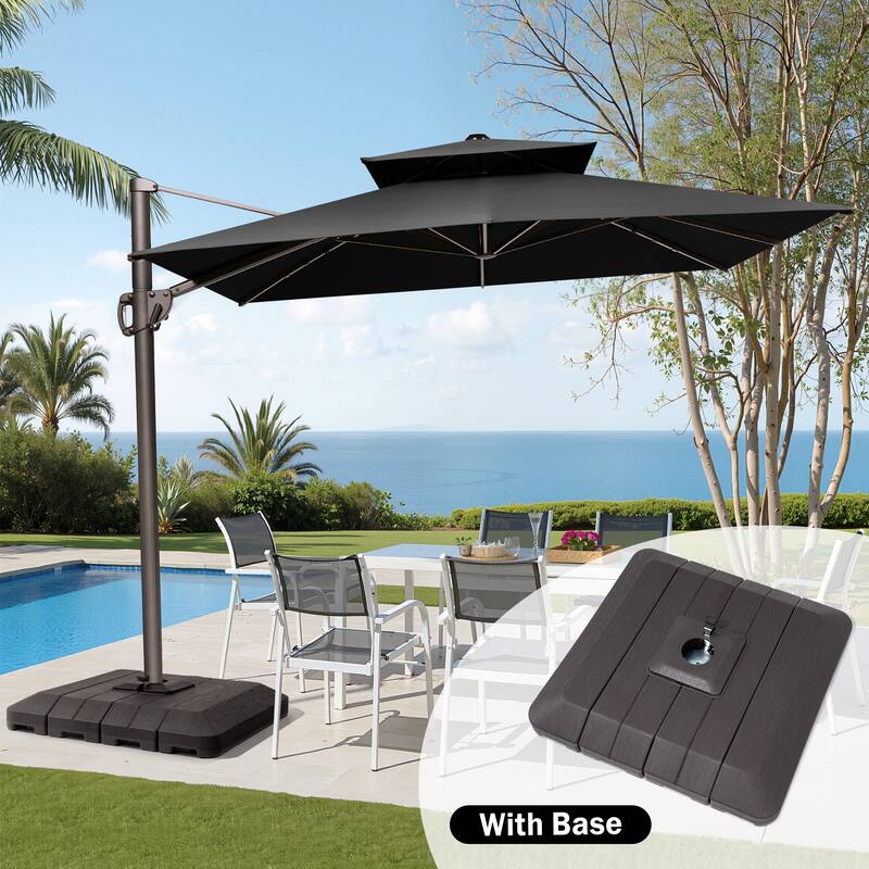 11 x 9 ft Patio Cantilever Offset Umbrella with 360-degree Rotation with Base Stand