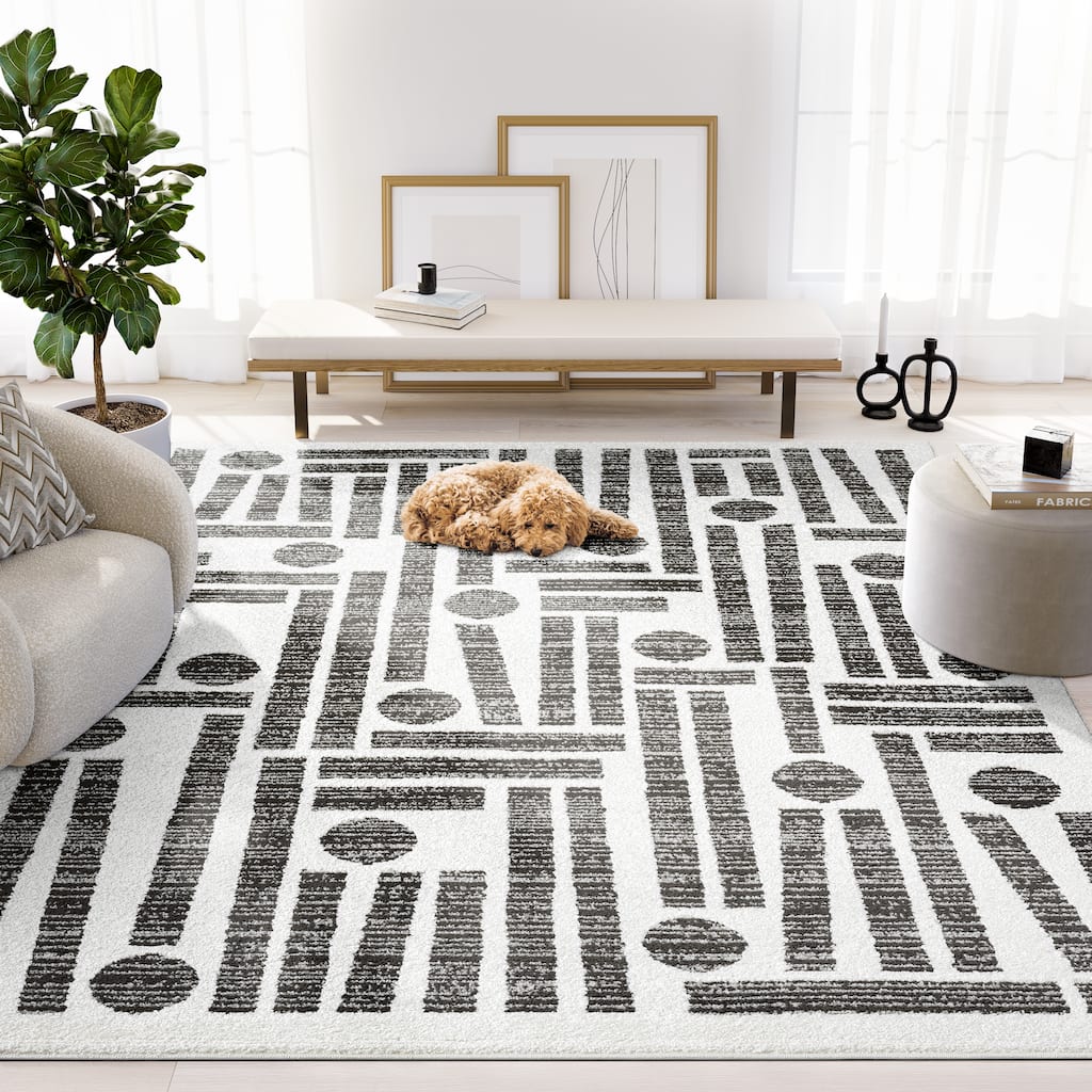 Abani Rugs Nomad Collection NOM110A Cream Grey Geometric Area Rug