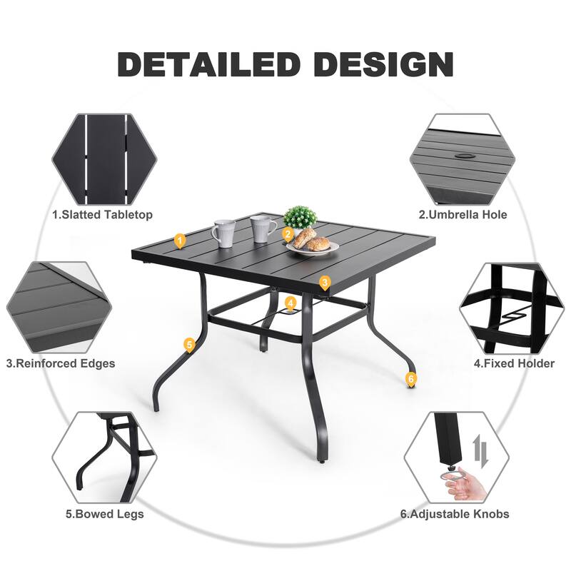 Metal Patio Dining Set with Umbrella Hole, Swivel Chairs with Cushions