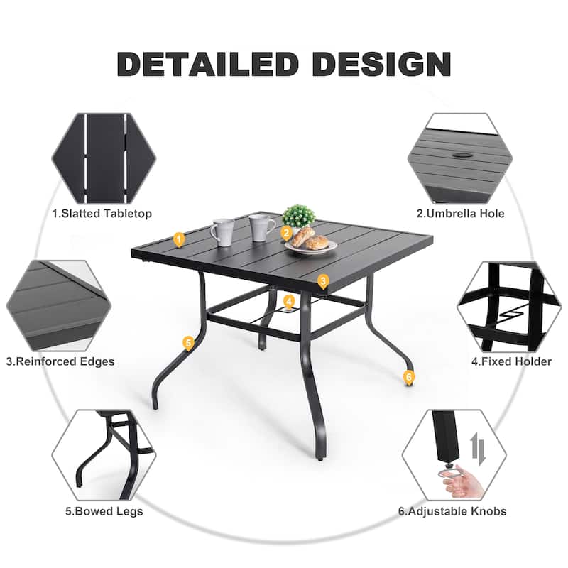 Metal Patio Dining Set with Umbrella Hole and Stackable Chairs