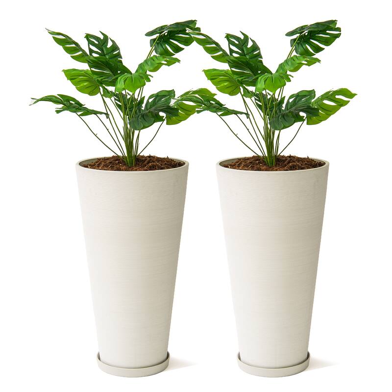 XBrand Modern 28-Inch Tall Round Planter, Modern Tapered Planter Perfect for Indoor & Outdoor Planter, Patio Décor, Set of 2 - White