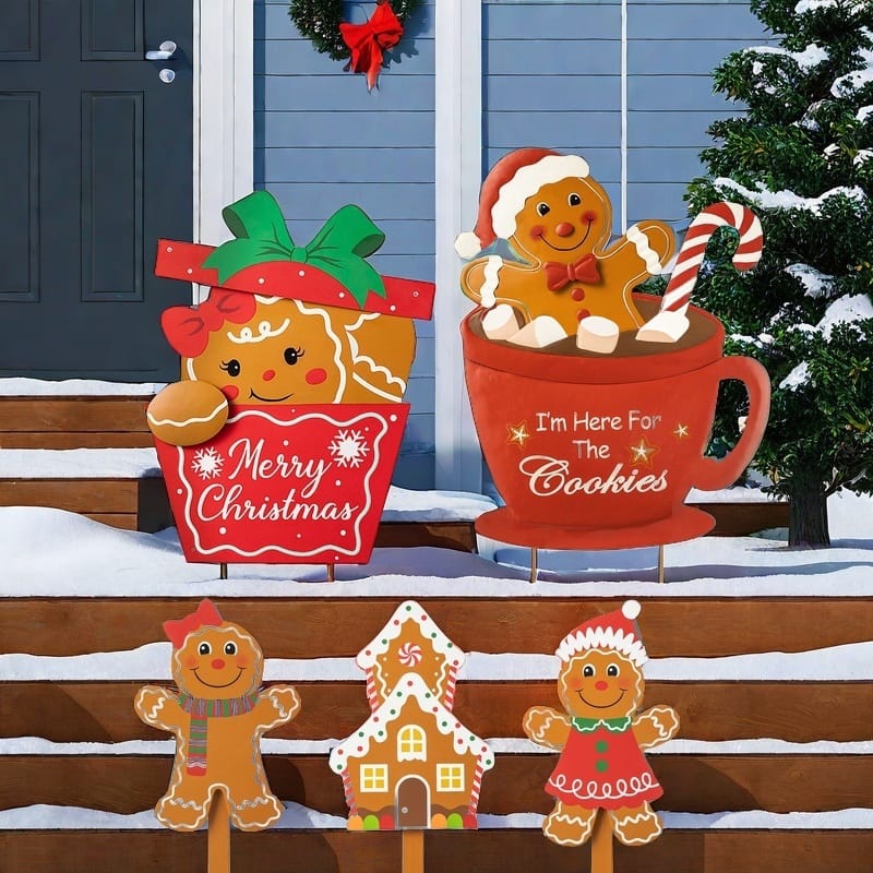 Glitzhome Christmas Gingerbread Boy Girl Yard Stakes Standing Hanging Decoration