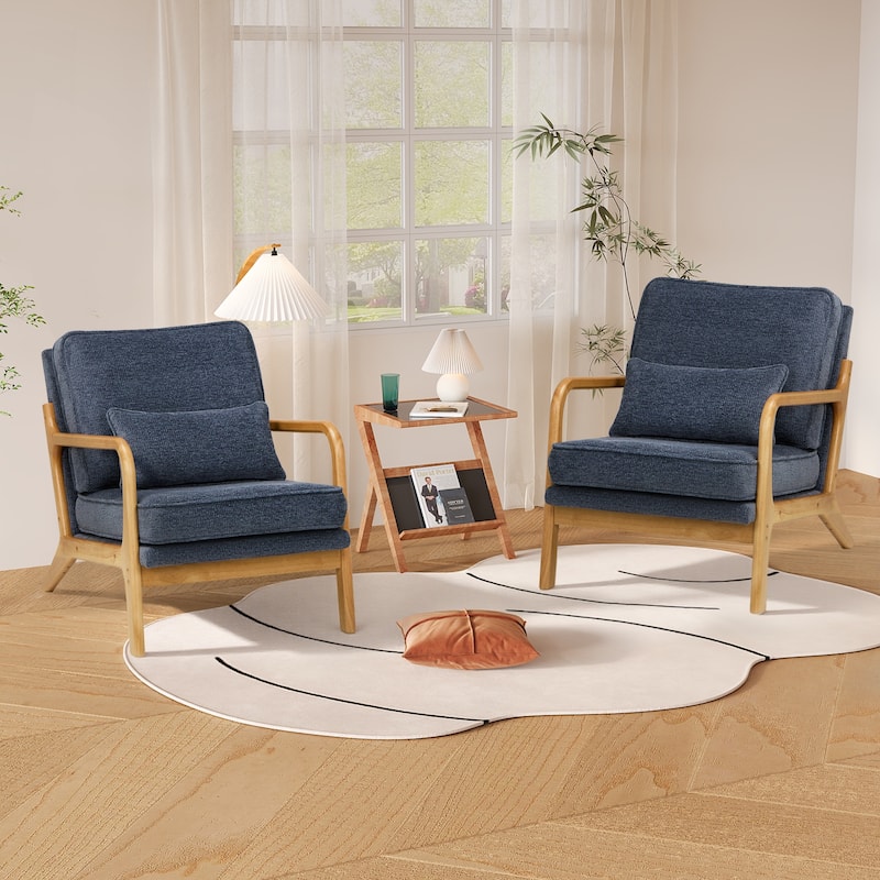 RENEWLINE Mid Century Modern Accent Chair with Lumbar Pillow - 2 - Blue
