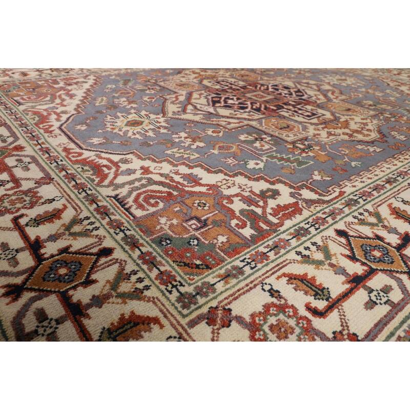 Geometric Heriz Serapi Oriental Area Rug Hand-Knotted Wool Carpet - 7'11" X 9'10"