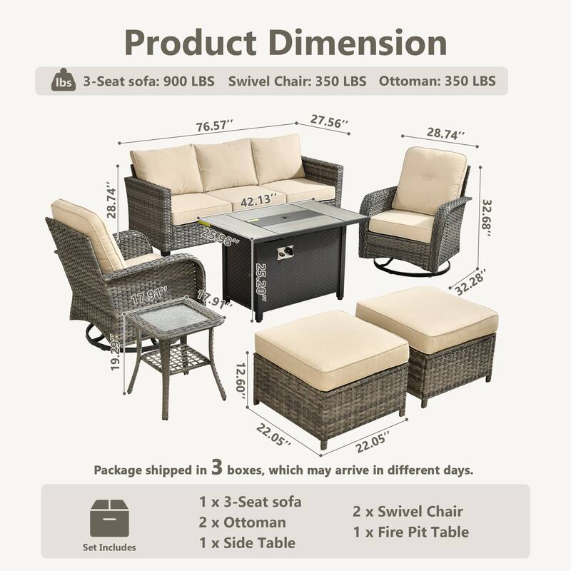 OVIOS 7-piece Patio Wicker Swivel Rocking Chair Set With Fire Pit
