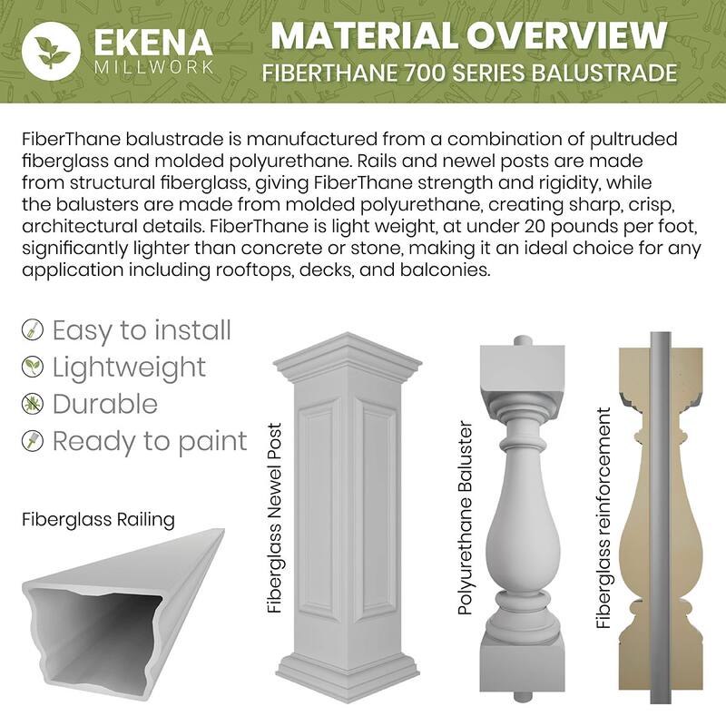 Fiberthane 700 Series Arcadian Baluster, Factory Primed