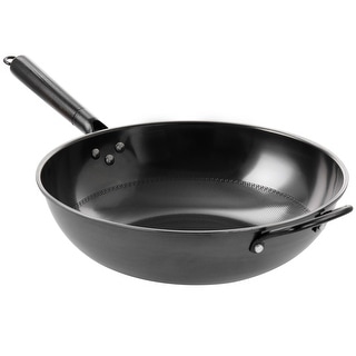 13 Inch Heavy Gauge Carbon Steel Wok in Black