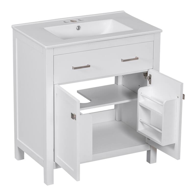 30 Inch Single Sink Bathroom Vanity Cabinet, Solid Wood Frame