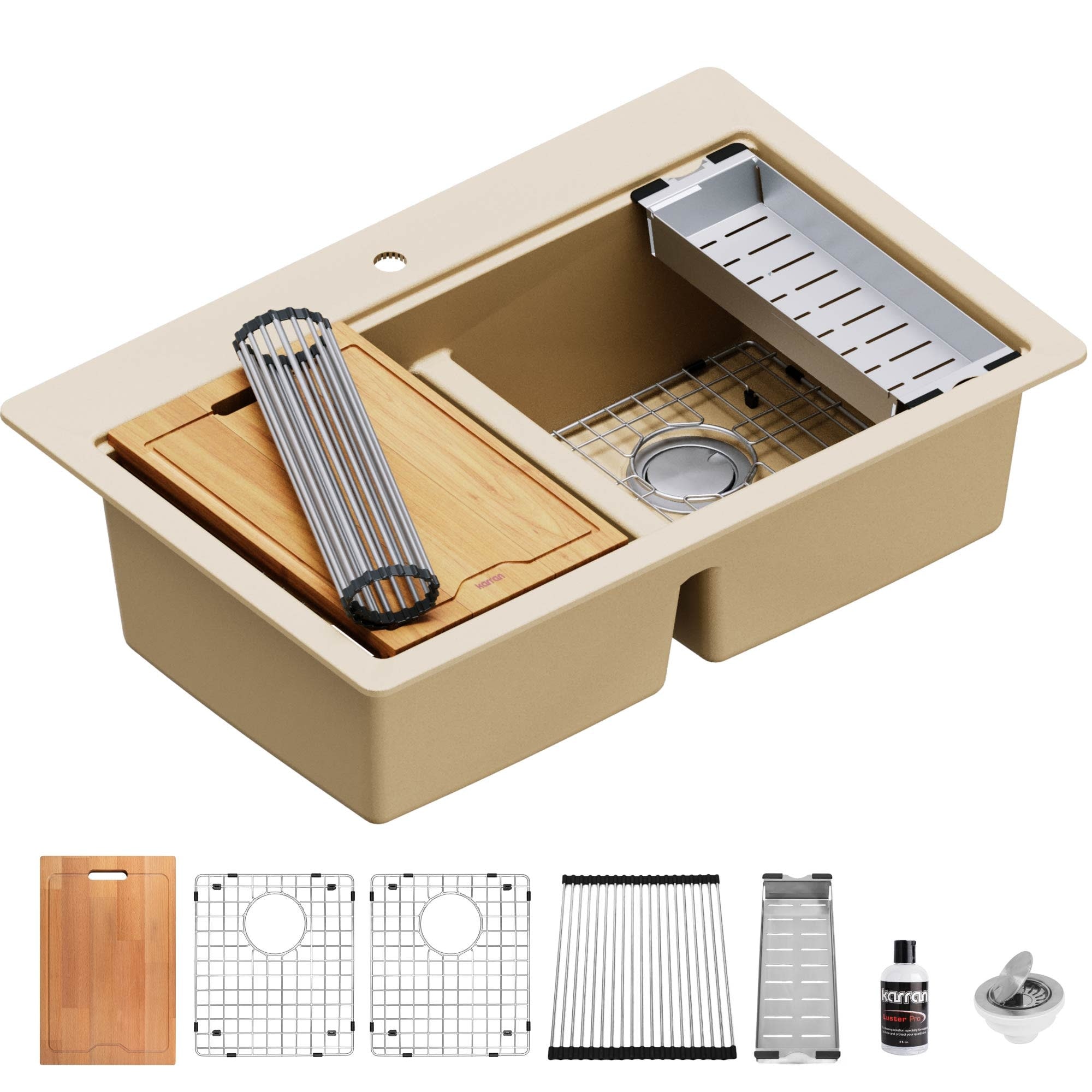 Karran USA QTWS-880 33" Drop In Double Basin Quartz Composite Kitchen