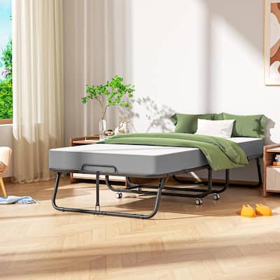 Folding Bed with 5-inch Memory Foam Mattress, Portable Foldable Rolling Guest bed for adults with Dustproof Bag