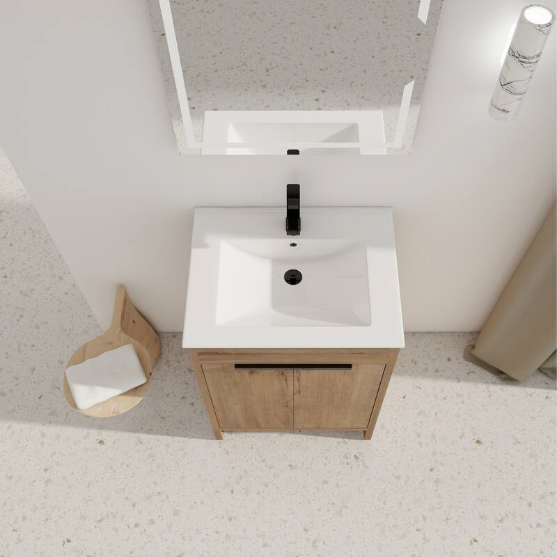 GDFStudio - Lennox Modern Freestanding Bathroom Vanity with White Ceramic Sink and Soft-Close Doors