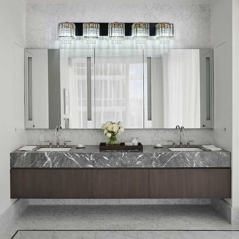 Modern Dimmable Glam Crystal Bathroom Vanity Lights Linear Black Gold Wall Light - Black & Gold