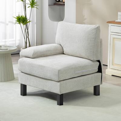 Cream White and Black Chenille Left Side Modular Sofa Section with Foam Cushion Solid Wood Frame Comfortable Couch