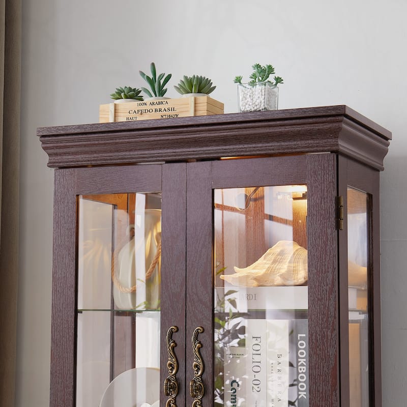 Lighted Glass Curio Display Cabinet,Cherry