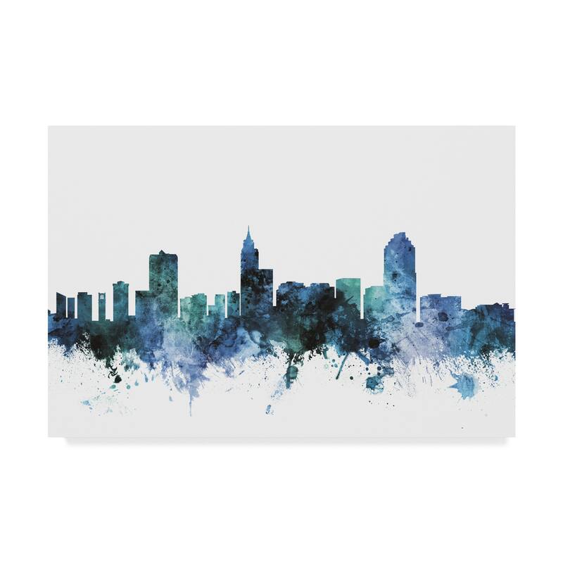 Michael Tompsett 'Raleigh North Carolina Blue Teal Skyline' Canvas Art