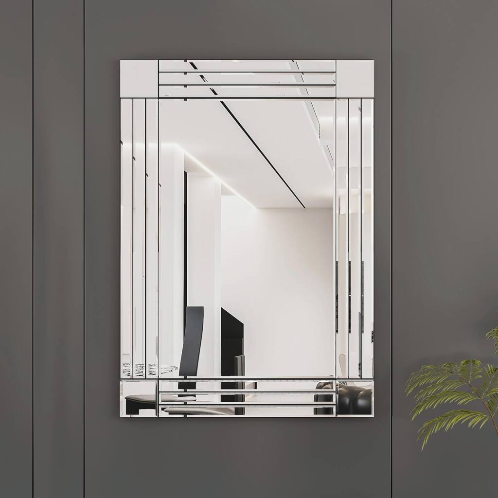 Large Silver Rectangular Wall-Mounted Decorative Mirror